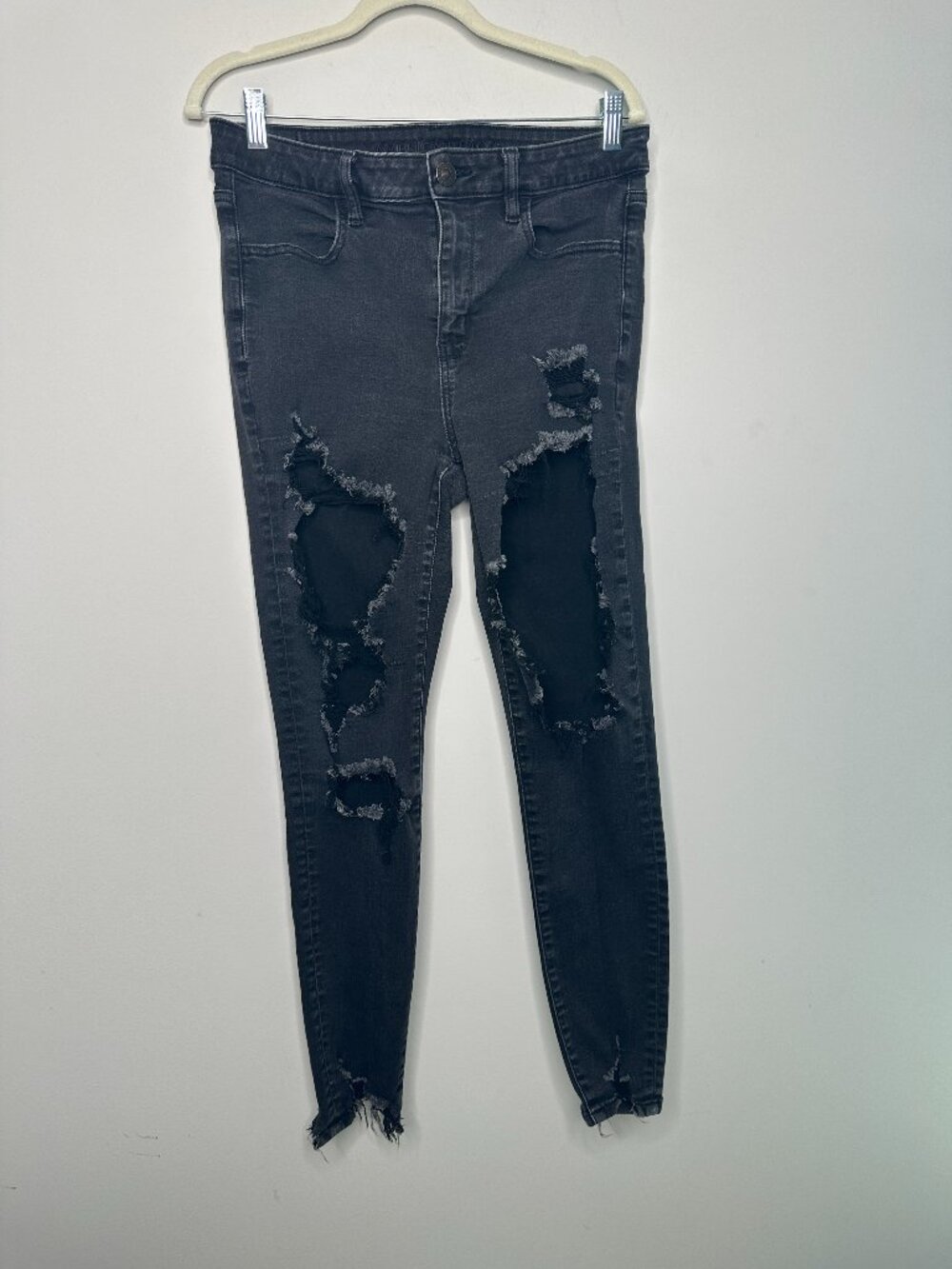 American Eagle Black Distressed Hi-Rise Jegging Jeans Women's 12 Regular